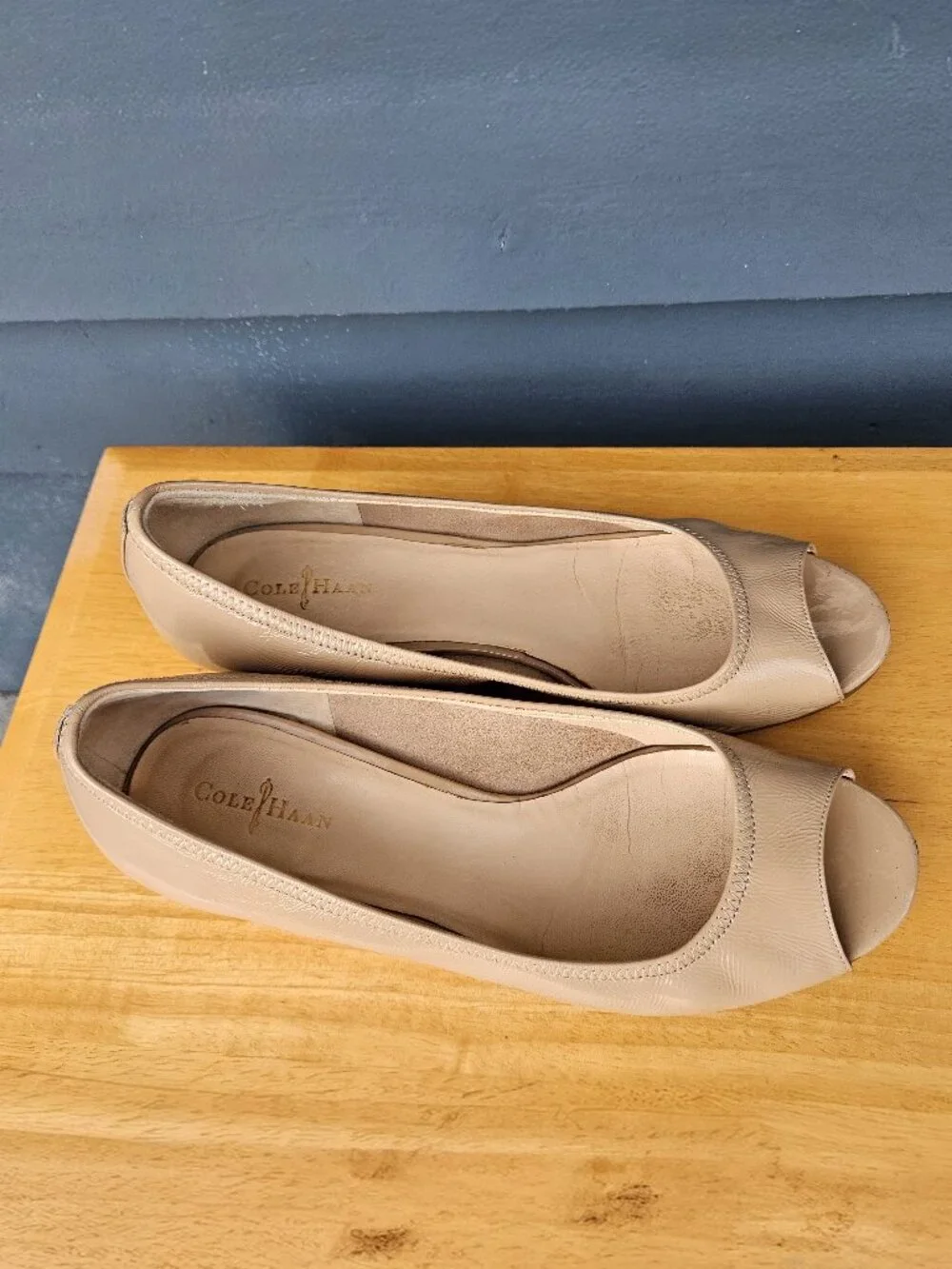 Cole Haan Tan Peep Toe Wedge
